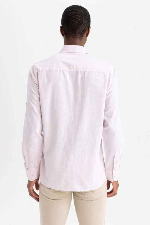 Рубашка приталенного кроя с длинным рукавом из льна - Defacto фото 7