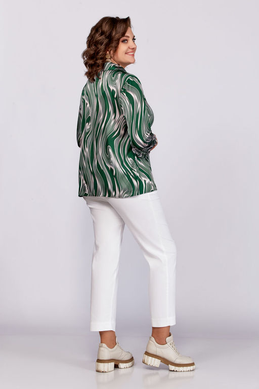 Блуза Swallow 783-Р зеленый+бежевые разводы  фото 11