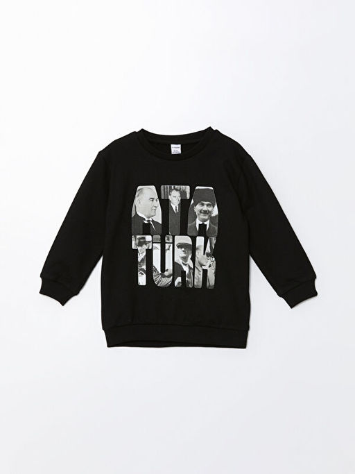 Bisiklet Yaka Uzun Kollu Atat?rk Bask?l? Erkek Bebek Sweatshirt