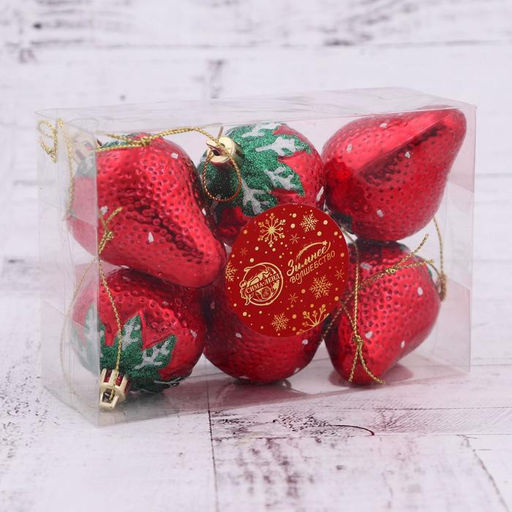 Ёлочные игрушки 6 шт. Клубничка 46 см, красный - Зимнее волшебство фото 2