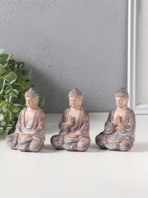 Набор фигурок 3 шт. полистоун «Три будды», беж с белым, 5×6.8×10.3 см