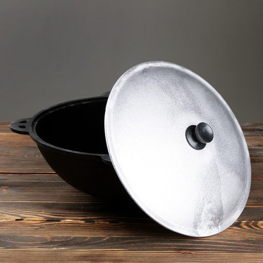 Казан Шафран, 8 л, круглое дно, алюминиевая крышка, чугун