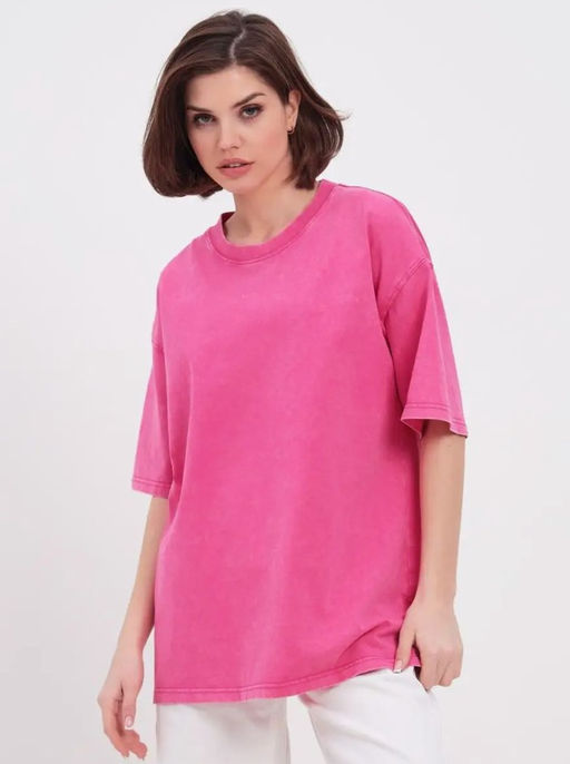 K12360 Футболка OVER SIZE (плотный хлопок) РОЗОВЫЙ