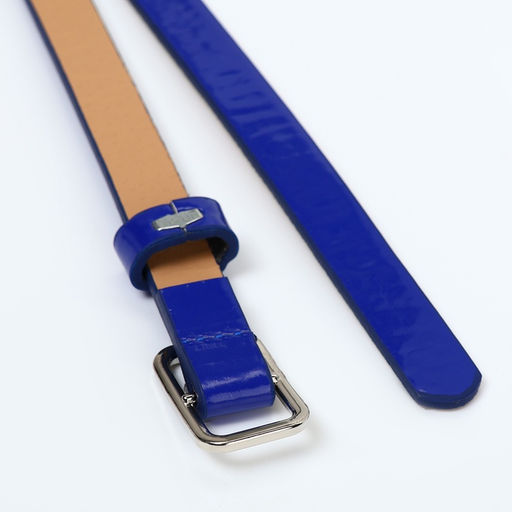 Ремень женский тонкий, 110×1.3 см, прямоугольная пряжка металл, серебристая, синий