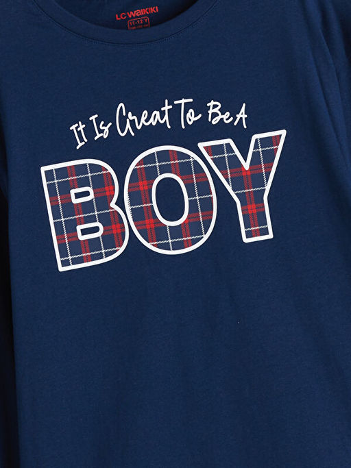 Bisiklet Yaka Bask?l? Erkek ?ocuk Pijama ?st