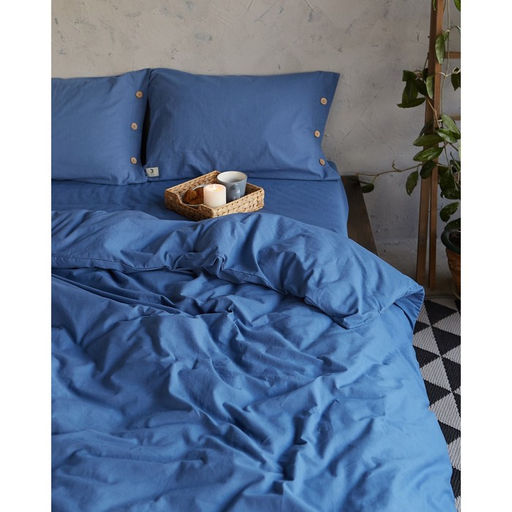 Постельное бельё евро «Этель», жатый хлопок, синее
