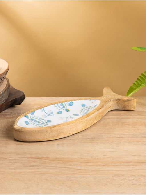 Блюдо в форме рыбки «Черепаха и цветы», 25.5×10×2 см, дерево манго