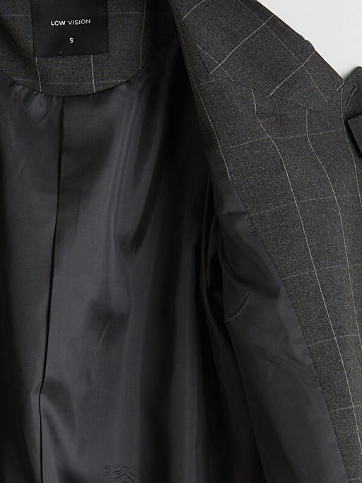 Dik Yaka Ekose Kad?n Blazer Ceket