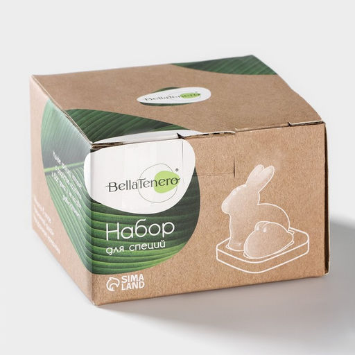 Набор фарфоровый для специй на бамбуковой подставке BellaTenero Зайцы, 3 предмета: солонка 50 мл, перечница 20 мл, подставка, цвет белый и чёрный  фото 11