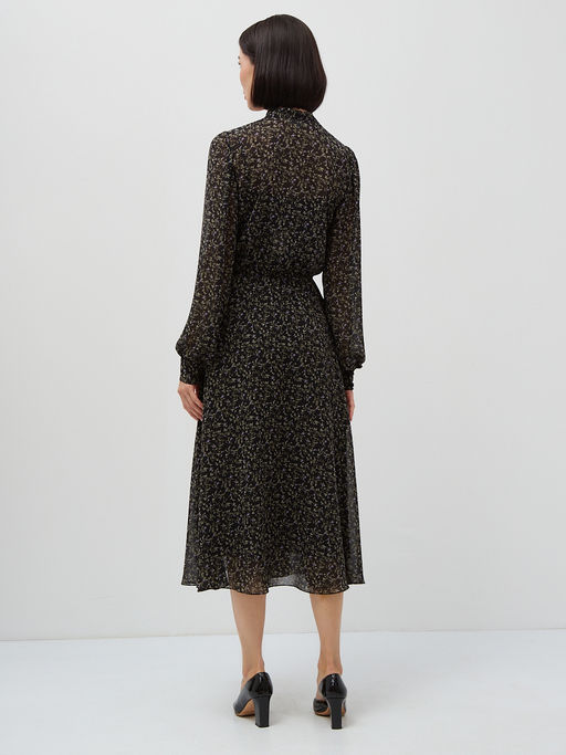 Платье ШИФОН резинка+галстук  черное в мелкий цветок - Tantino фото 3