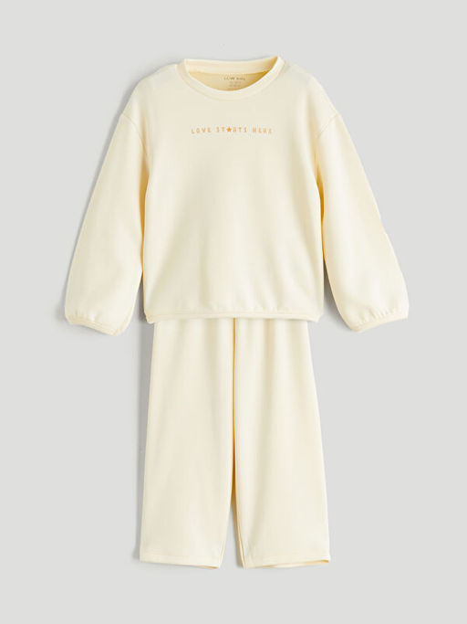 Bisiklet Yaka K?z Bebek Sweatshirt ve E?ofman Alt 2li