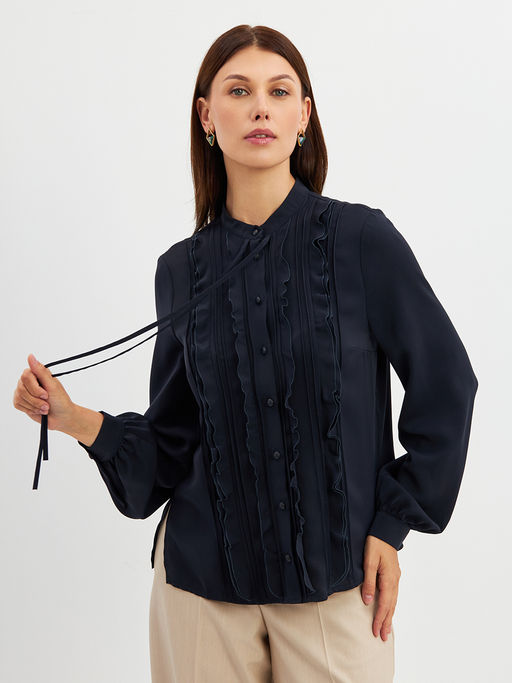 Блузка с рюшами OD-976-2 т.синий