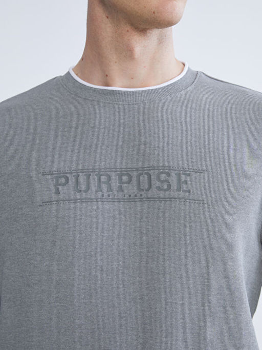 Bisiklet Yaka Bask?l? Erkek Sweatshirt