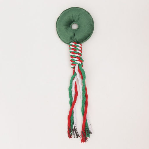Игрушка пищащая, мягкая для собак Новогодний пончик с канатом, 32 см - Пижон фото 4