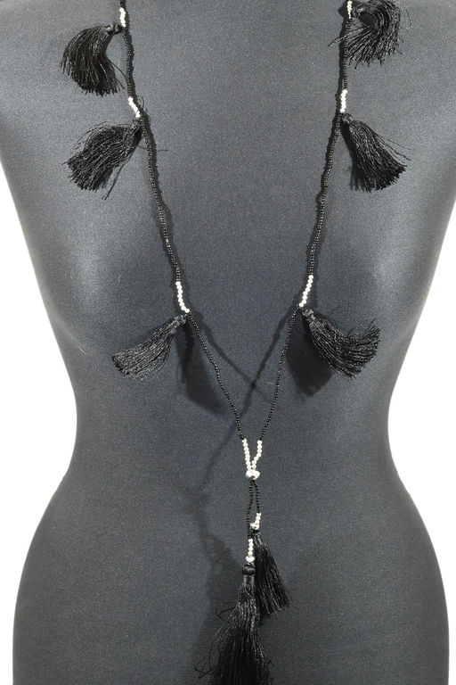 Колье Кисточки с бисером цвет черный, 95см
