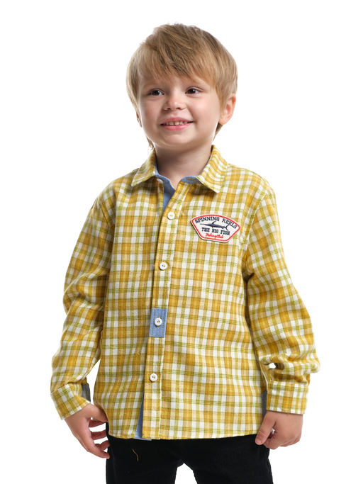 Рубашка в клетку классический стиль UD 7976 клетка желтая - Mini maxi фото 6