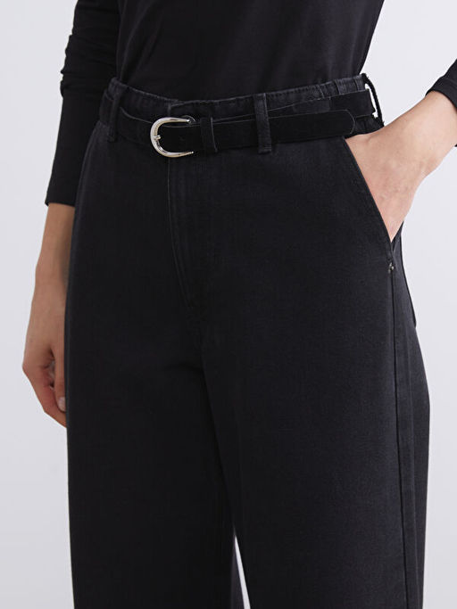 Beli Kemerli Wideleg Kad?n Jean Pantolon