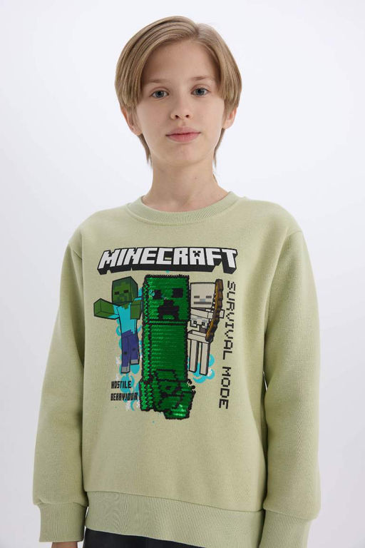 Толстая толстая толстовка с круглым вырезом Minecraft для мальчиков - Defacto фото 4