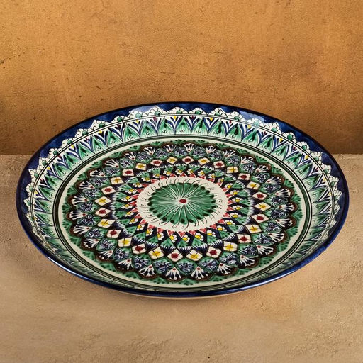 Ляган узбекский Риштанская керамика «Узоры», для плова, d=36 см, синий