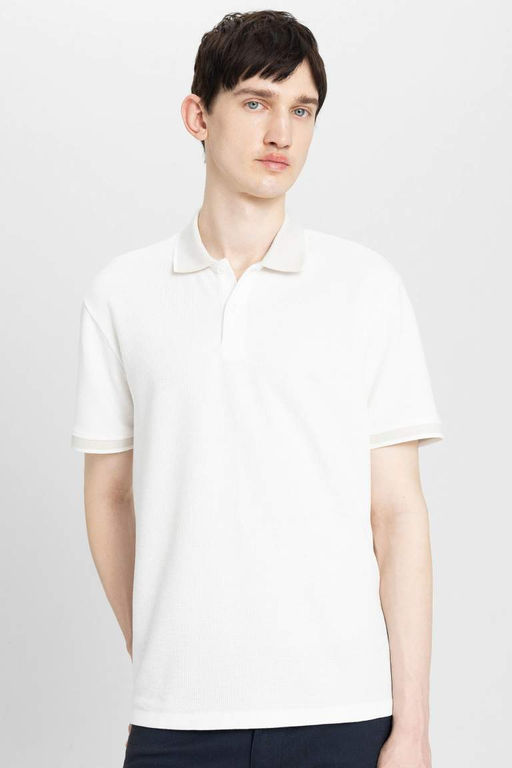 New Regular Fit Waffle K?sa Kollu Basic Duz Polo Tisort - Defacto фото 11