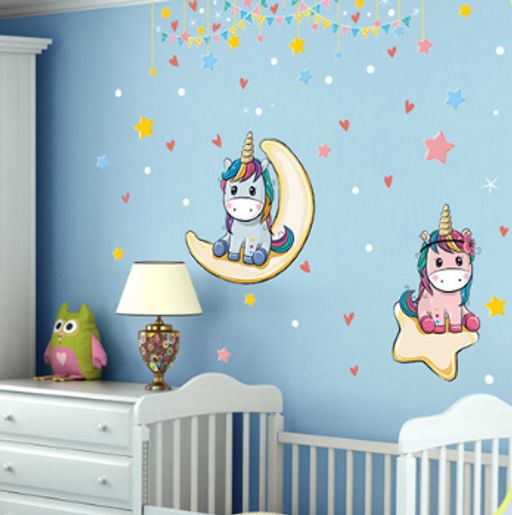 Наклейка многоразовая интерьерная ЕДИНОРОЖКИ НА ЛУНЕ - Home фото 2