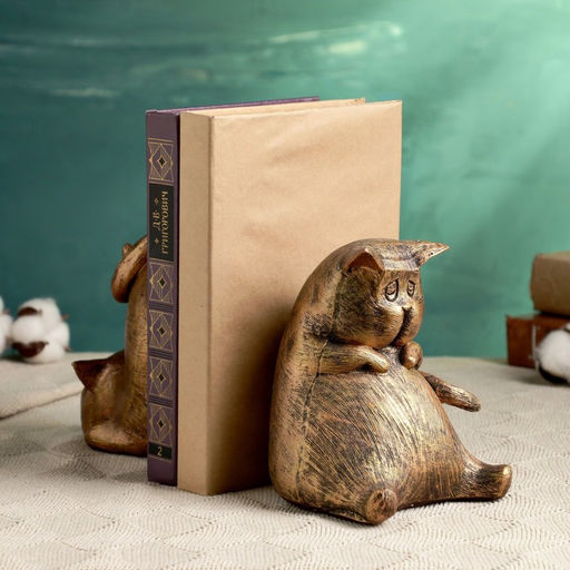Держатель-подставка для книг "Два кота" (набор 2 шт), бронза, 14 см
