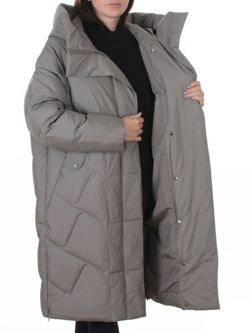 A621 GRAY/GREEN Пальто зимнее женское (200 гр. холлофайбер)