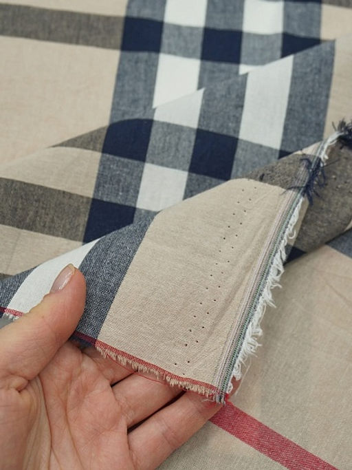 Вареный (стираный) хлопок Крупная клетка Барбери цв.бежево-молочный меланж, ш.2.50м, хл-100% - Купава фото 4