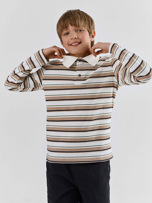 Поло для мальчиков в бежевую полоску - Mark formelle фото 2