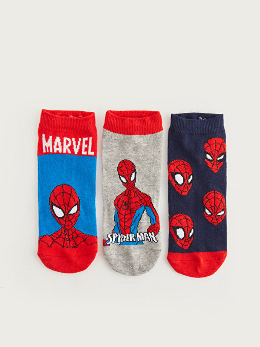 Spider-Man Desenli Erkek ?ocuk Patik ?orap 3l?