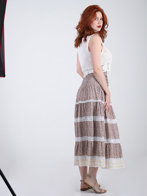 Юбка ярусная с натуральным кружевом - Almond фото 4