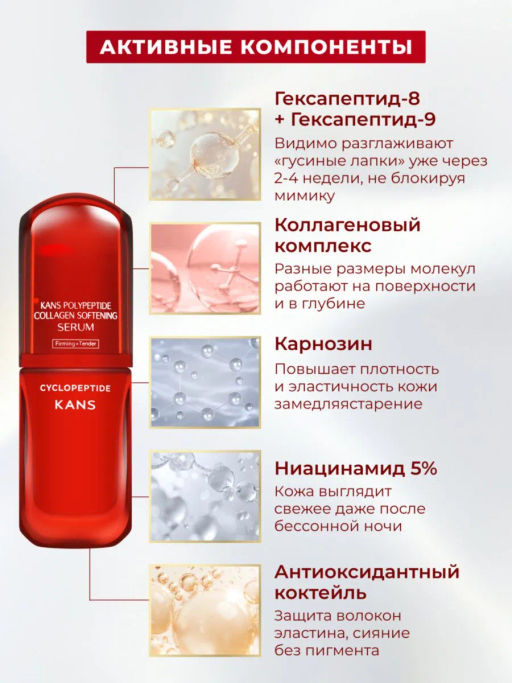 KANS Сыворотка для лица с полипептидами и коллагеном, с антиоксидантами, от ранних морщин и пигмента  фото 5