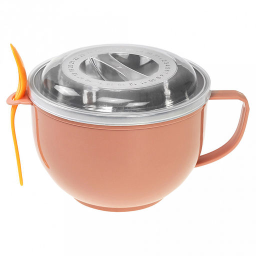 Ланч-бокс из нержавеющей стали 1л, д14,5см h10см, пластмассовый корпус с 1 ручкой, пластмассовая крышка и ложка, цвета микс, цветная коробка (Китай) - Домашняя мода фото 3