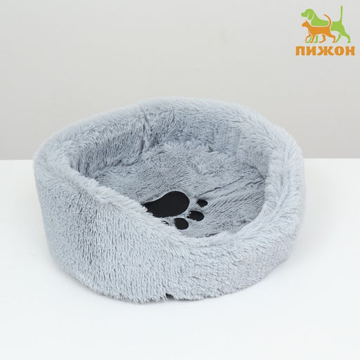 Лежанка для животных, с подушкой, мех, сатин, периотек, 40×40×16 см, серая