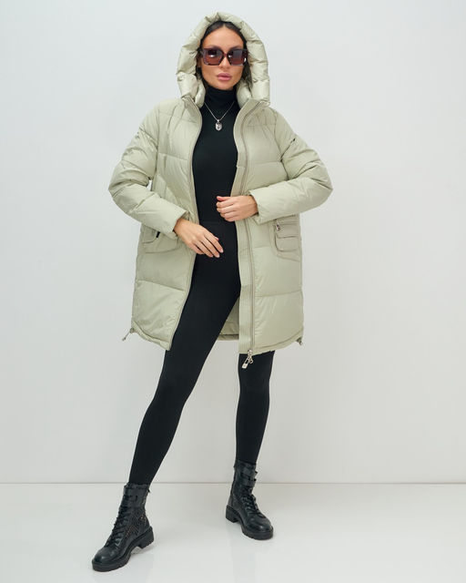 Куртка зимняя женская с капюшоном модная салатового цвета 3193Sl - Visdeer фото 18