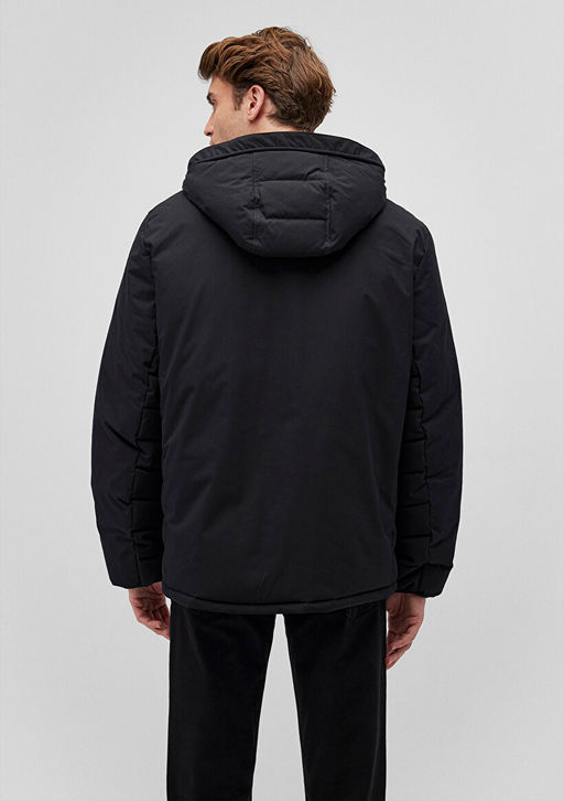 Kapusonlu Siyah Sisme Mont - Mavi фото 5