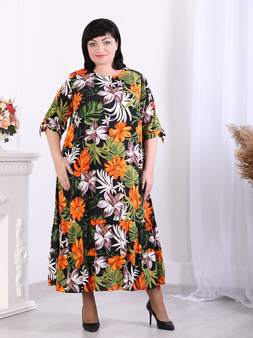 Платье больших размеров с тропическим принтом - Almond фото 2
