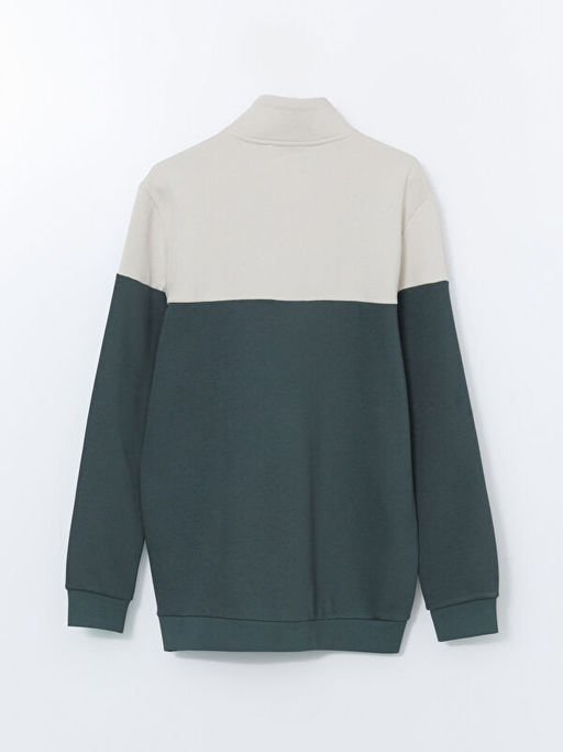 Dik Yaka Uzun Kollu Renk Bloklu Erkek Sweatshirt