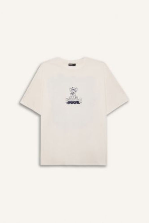 Coool Oversize Genis Kal?p Bisiklet Yaka Bask?l? K?sa Kollu Tisort