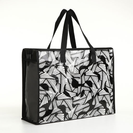 Сумка хозяйственная на молнии, 18 л, 40×15×30 см, чёрная/белая