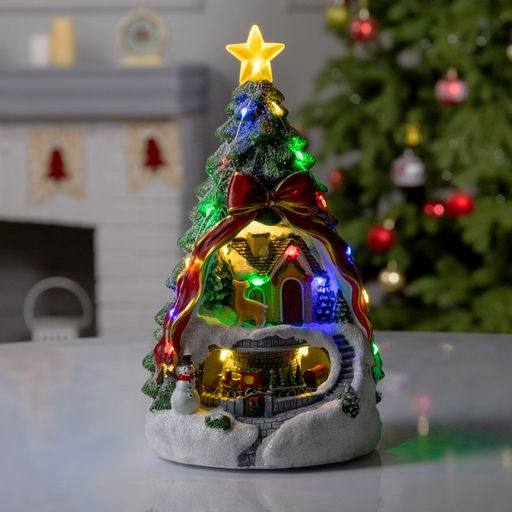 Светодиодная фигура «Поезд и оленёнок» 26×14×14 см, полистоун, от батареек АААх3, свечение мульти