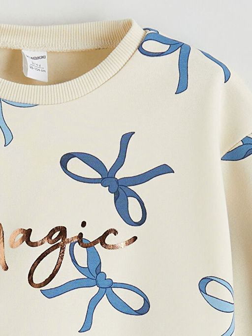 Bisiklet Yaka Fiyonk Desenli K?z ?ocuk Sweatshirt