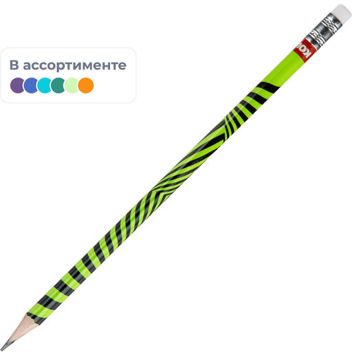 Цена за 2 шт. Карандаш чернографитный Kores Grafitos Neon трехгранный HB с ластиком