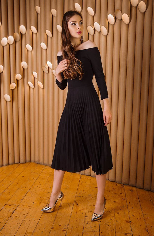 Платье с юбкой гофре черный - Donna saggia фото 2