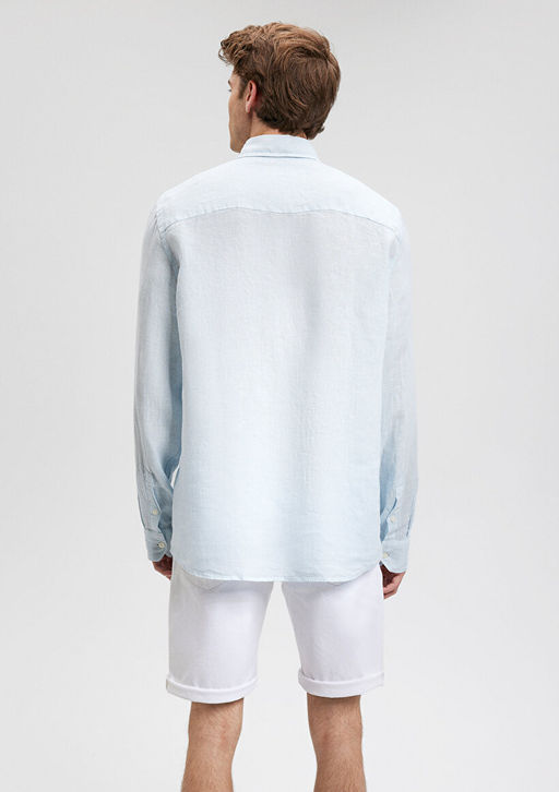 Keten Kar?s?ml? Mavi Gomlek  фото 4