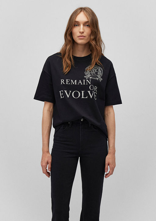 Bask?l? Siyah Tisort - Mavi фото 2