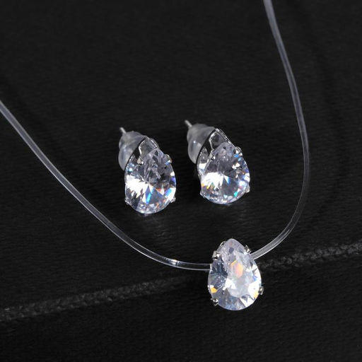 Гарнитур 2 предмета: кулон, серьги На леске капелька, цвет белый в серебре, 30 см