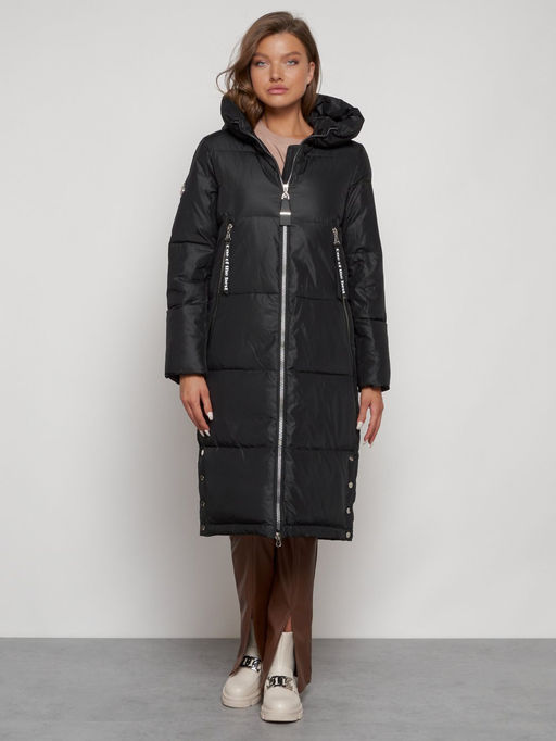Пальто утепленное с капюшоном зимнее женское черного цвета 13816Ch - Visdeer фото 2