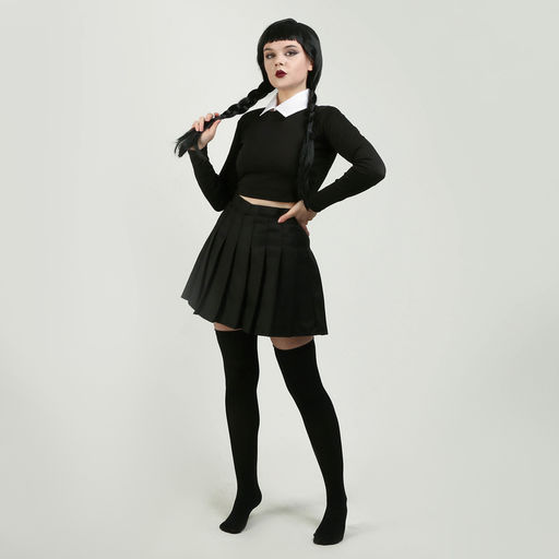 Карнавальный костюм «Мрачная девчонка», р. XXS: парик, юбка, чулки, воротник