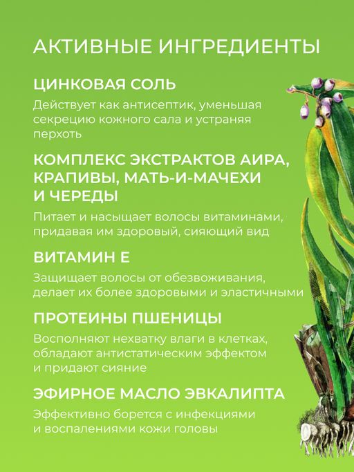 Шампунь с цинком Мягкое очищение и профилактика перхоти для ежедневного применения SIBERINA